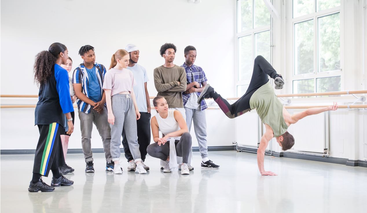 Students learning street dance